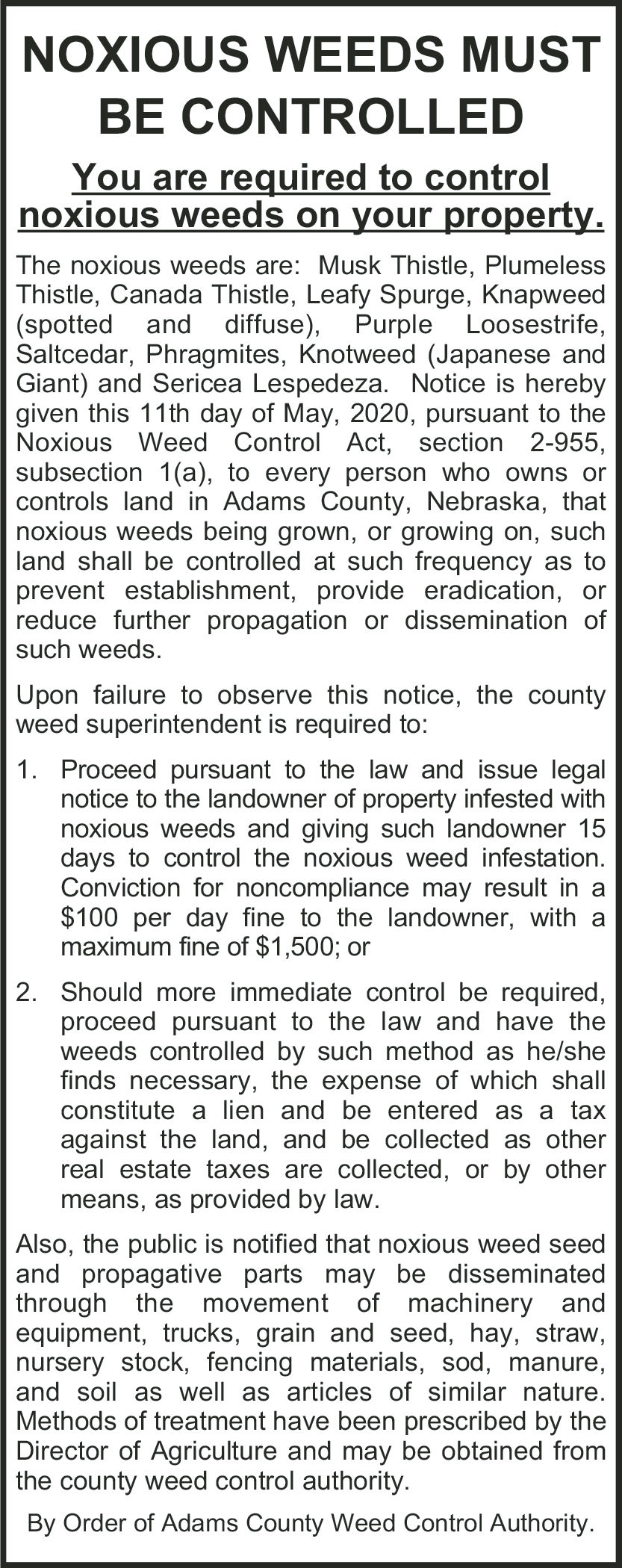 Noxious weeds